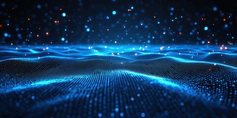 Poster - Abstract Blue Background of Light Particles with Motion Blur Creating a Sense of Speed and Depth Ideal for Modern Designs and Visual Projects