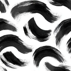 Poster - Monochrome Abstract Art with Brushstroke Swirls and Seamless Pattern Design