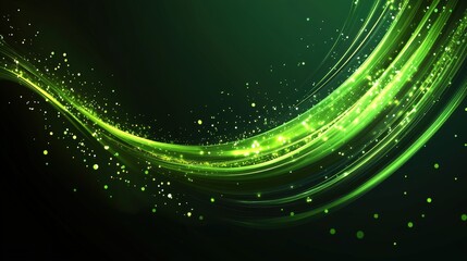Poster - abstract green background with glowing lines and particles for creative design and artistic projects