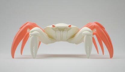 Poster - 3d rendered pixel art crab, light beige body, light coral pink legs, front view, simple shapes, isol