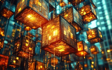 Poster - Futuristic glowing cubes city background