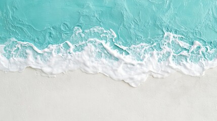 Poster - Gentle turquoise ocean waves breaking on pristine white sand create a serene coastal scene, embodying relaxation and tropical getaways