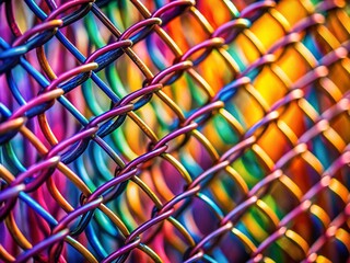 Macro Close-up: Metal Mesh Fence Weave with Synthetic Fabric Overlay