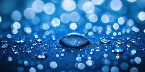 Poster - Close-Up of Water Droplets on Electronic Circuit Board with Soft Blue Bokeh Background Creating a Stunning Visual Contrast