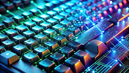 Poster - Macro Cyberwarfare: Keyboard Key Close-Up, Digital Battleground