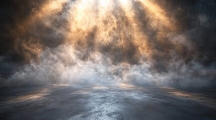 Aufkleber - Dramatic Dark Background with Shining Spotlight Effect Illuminating Ground in an Ethereal Atmosphere