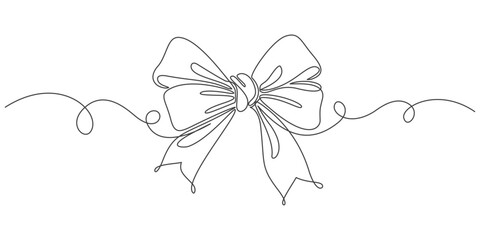 one continuous line drawing of a bow on a transparent background. simple linear style. concept of ho