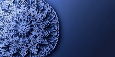 Poster - Intricate Blue Mandala Design: Elegant Paper Cut Art, Circular Pattern,  Floral Motifs,  Abstract Background