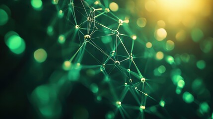 Poster - Dark Green Background with Glowing Lines and Geometric Shapes Creating an Abstract Network Design for Visual Interest and Modern Aesthetics