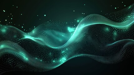 Poster - dark green background with light streaks and geometric patterns creating an abstract flowing design 