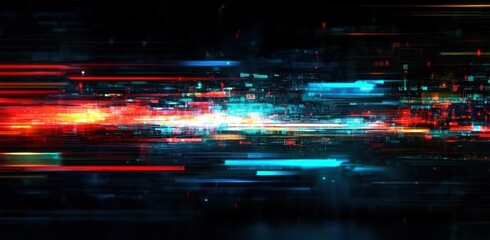 Poster - Digital data stream visual representation in vibrant colors showcasing abstract technology patterns and movements in a modern context