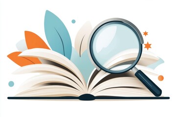 Poster - A clean minimalist icon of an open book with a magnifying glass, symbolizing dictionary lookup