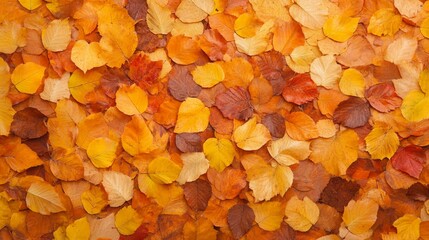 Poster - Fallen autumn leaves in various shades of orange, red, and yellow create a beautiful and textured natural background, perfect for representing the season of fall