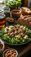 Wall Mural - Healthy Salad With Almonds And Kiwi