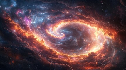 Fiery cosmic swirl nebula, space background, science fiction art, for fantasy design