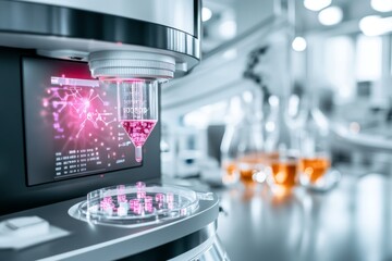 Aufkleber - A high-tech bioengineering research lab with futuristic DNA analysis equipment