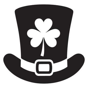 Top Hat with Shamrock Silhouette, Black top hats silhouette pattern, white background, festive St. Patrick's Day design. eps 10