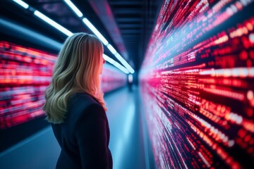 Aufkleber - A high-tech futuristic research facility where AI instantly retrieves reference materials from a holographic database