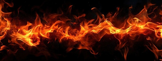 Poster - dynamic and vibrant flames with intense texture on a black background ideal for creative projects an
