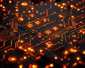Poster - Illuminated circuit board intricate network. Stock photo