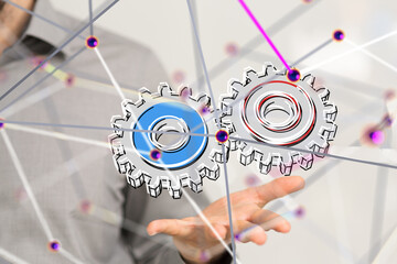 Poster - gear system data. Connecting lines and dots.Big data visualization  - 3d