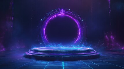 Poster - mystical portal in dark blue and purple glow with ethereal background, captivating scene for fantasy