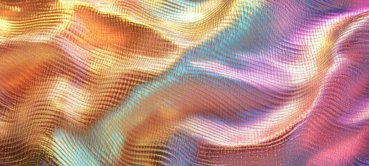 Poster - Shimmering Holographic Iridescent Background with Wavy Textures in Shiny Multi-Colored Tones for Creative and Artistic Projects
