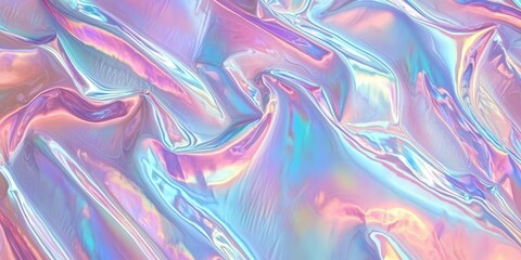 Poster - abstract holographic texture with iridescent foil design featuring fluid waves and colorful reflecti