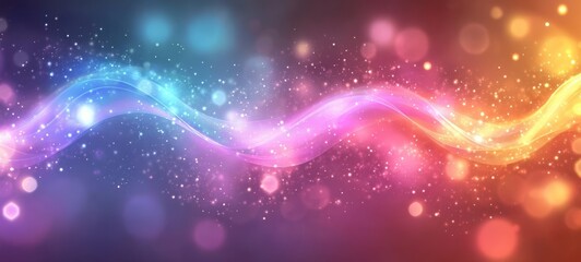 Poster - Vibrant Iridescent Holographic Background with Wavy Patterns and Shiny Bokeh Effects in Multicolored Gradient Hues for Abstract Designs