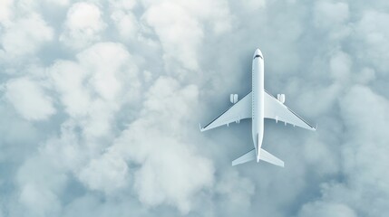 Poster - Modern passenger airplane soaring above stunning white clouds, capturing an aerial perspective of the vibrant blue sky, embodying the essence of business travel and exploration