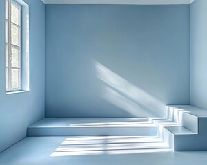 Aufkleber - Light-filled light blue room with steps, interior design