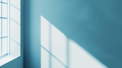 Poster - Soft Blue Wall Background with Gentle Light Shadows in a Minimalist Style for Clean and Simple Design Aesthetics
