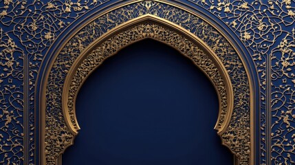 Poster - Ornate Golden Archway against a Deep Blue Background: Intricate Islamic Architectural Design