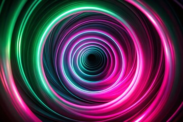Poster - Neon Pink Green Spiral Vortex Silhouette Dark Ambiance Stock Photo