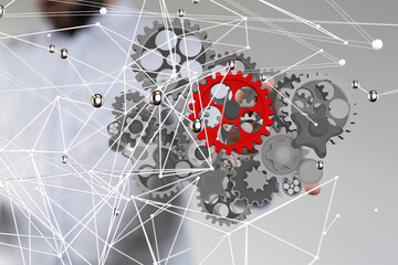 Poster - gear system data. Connecting lines and dots.Big data visualization  - connection