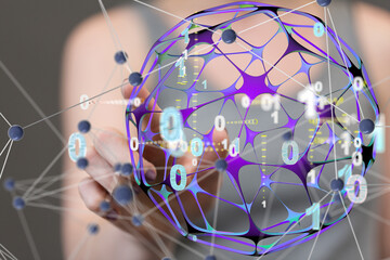 Aufkleber - Global network. Blockchain. 3D illustration. Neural networks and artificial intelligence. Abstract  3d