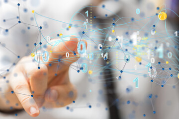 Poster - Global network. Blockchain. 3D illustration. Neural networks and artificial intelligence. Abstract  3d