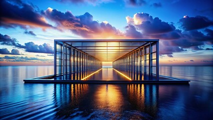 Poster - Oceanic Data Center: Central Processing Platform at Sea, Upstream Industry, Sunny Day