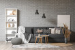 © Pixel-Shot - Large sofa, shelving unit and coffee table in interior of living room
