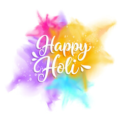 Aufkleber - Happy Holi greeting card. Indian Festival of colors. Hand lettering and Holi powder paints. Vector illustration.