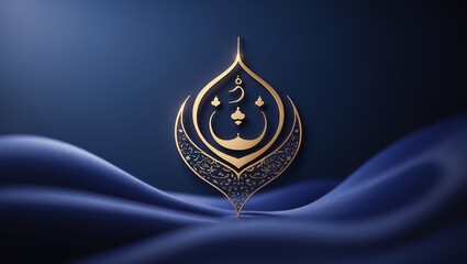 Poster - elegant calligraphic design featuring intricate gold motifs on deep blue fabric background