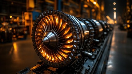 Fototapete - Glowing jet engine in factory.