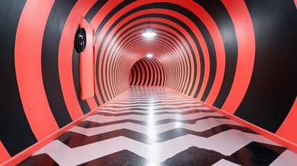 Aufkleber - Red and black hypnotic tunnel interior design