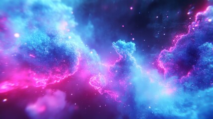 Poster - Abstract futuristic background with blue and purple glowing particles waving
