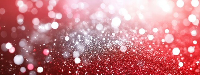 Wall Mural - Shimmering Silver Glitter on a Red Background with Bokeh Effect Creating a Dreamy and Magical Atmosphere for Creative Projects and Designs