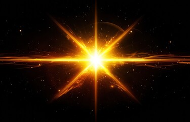 Aufkleber - Bright golden star shining in the dark universe with lens flare
