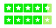 © Sajad - Green product review stars business element icons. A set of five green stars for customer product reviews, representing quality, feedback, and ratings. Flat icons for apps and websites.