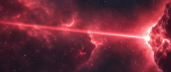 Poster - Red Laser Beams Flying Through a Starry Space Background Illustrating Cosmic Wonders and Futuristic Themes of Exploration and Technology