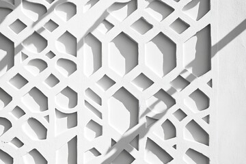 Wall Mural - White geometric wall panel, sunlight shadows, outdoor design, architectural detail