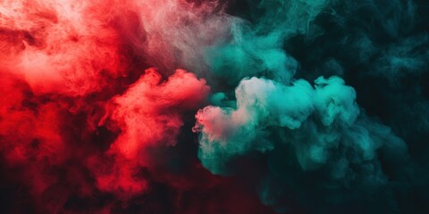 Aufkleber - Vibrant Red and Green Smoke Billowing in Air Against Dark Background, Creating a Stunning Contrast of Colors and Mood
